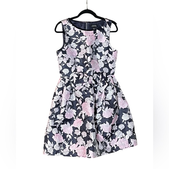 NWT TAHARI ASL SLEEVELESS BOW FRONT BLUE PINK FLORAL PRINT DRESS - Picture 3 of 12